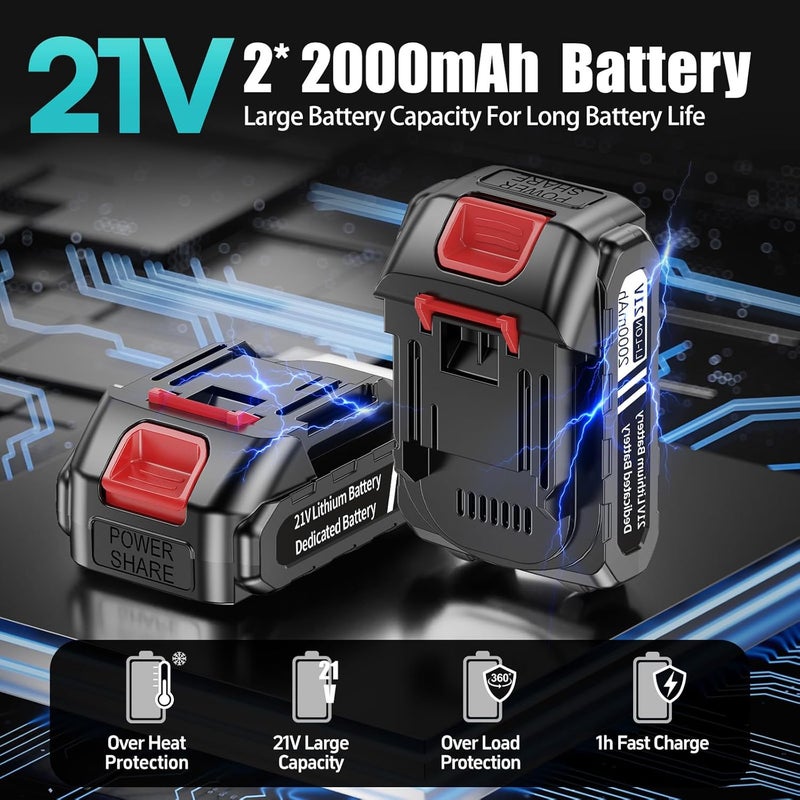 DEVTBLUN 21V Electric Ratchet Wrench Set,60FT-LBS (80N.m) Extended Cordless Ratchet Wrench with 2x 2.0Ah Battery,3/8" 400 RPM Variable Speed Power Ratchet Driver Set with 7 Sockets,1/4 Adaptor, 3"Extension Bar - Image 4